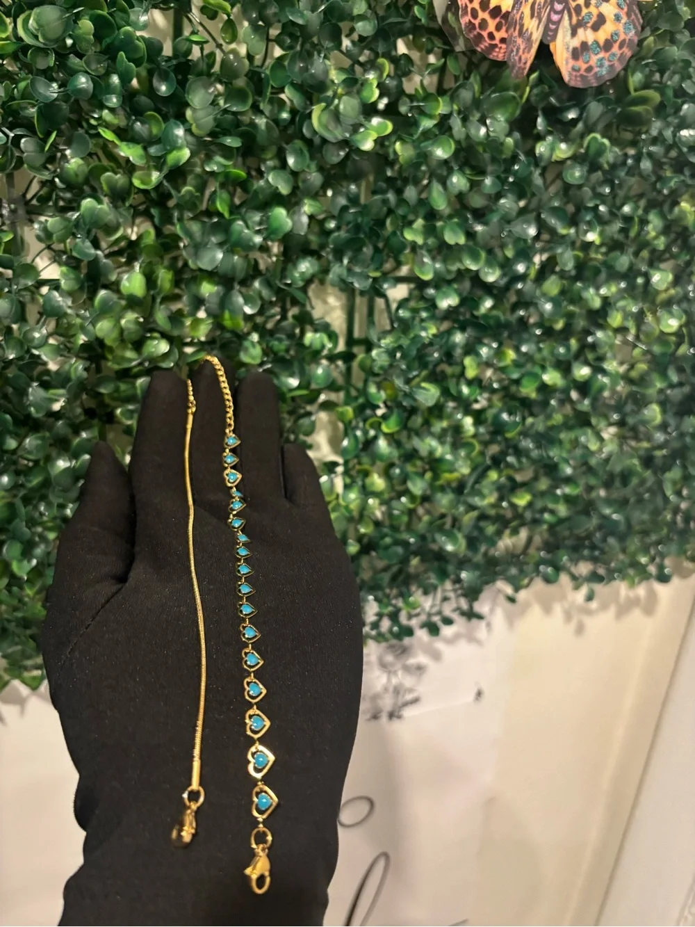 Gold Bracelet with Turquoise Heart Accents